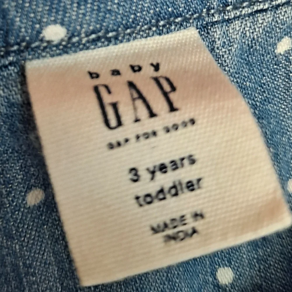 Baby GAP blue denim and white polka dot long sleeve ruffle dress